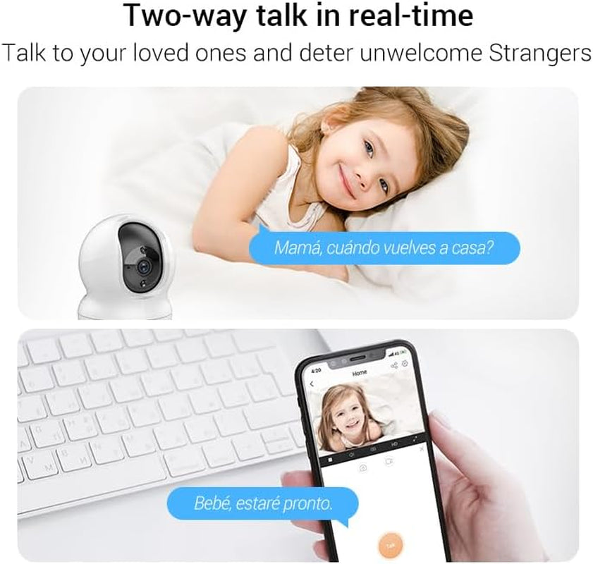 CP1 Pro 2K Indoor Security Camera Wifi, 2.4Ghz Baby Monitor Wireless with Call Button, 512GB Supports, 360° Pan Tilt, Smart Colour Night Vision, Auto Tracking, Two-Way Audio, Sleep Mode