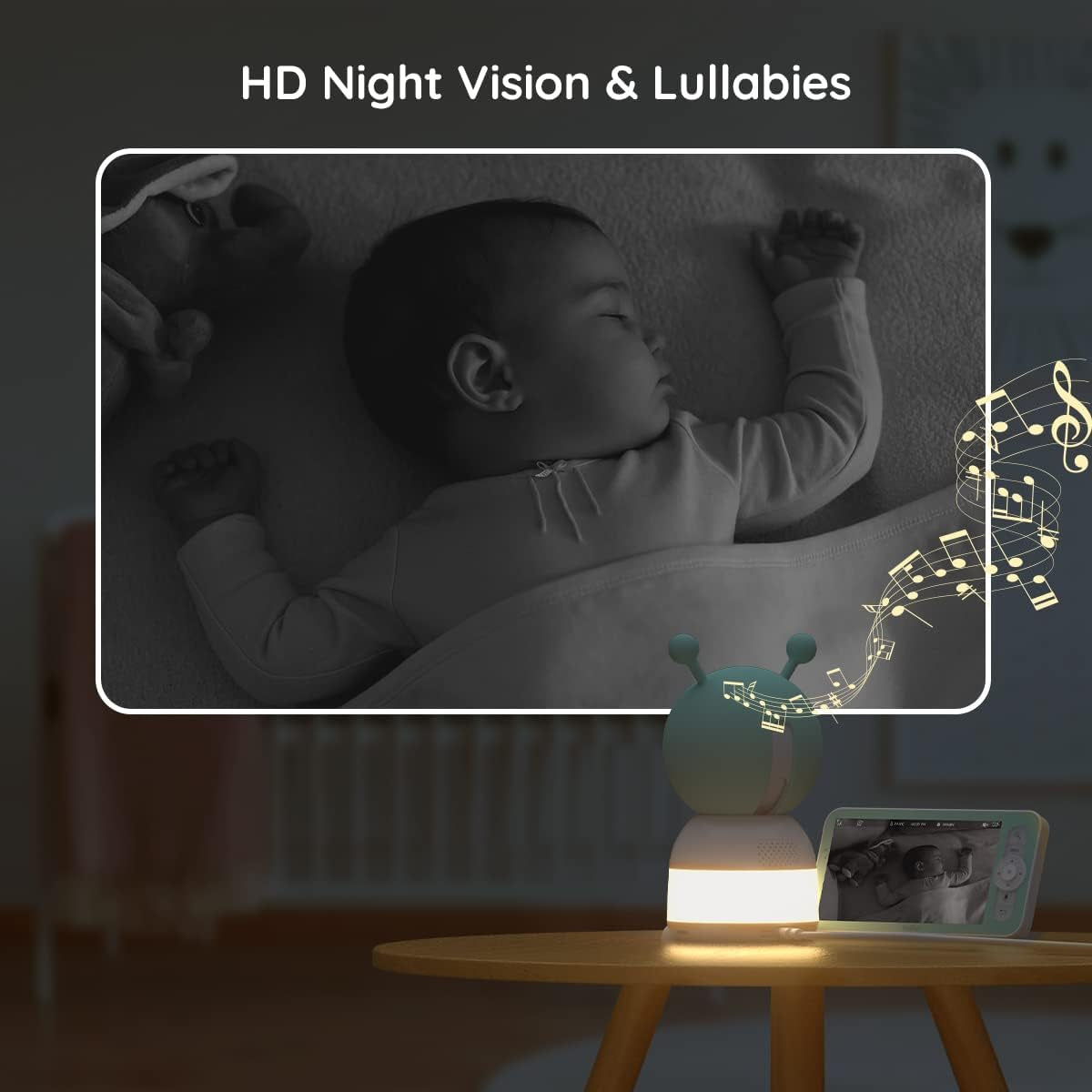 2K Wifi Video Baby Monitor, App & 5'' Screen Control, Night Light, Motion&Cry Detection, PTZ, Auto Tracking, 3000Mah Battery,Humidity & Temperature Sensor, Baby Monitor with Camera Night Vision