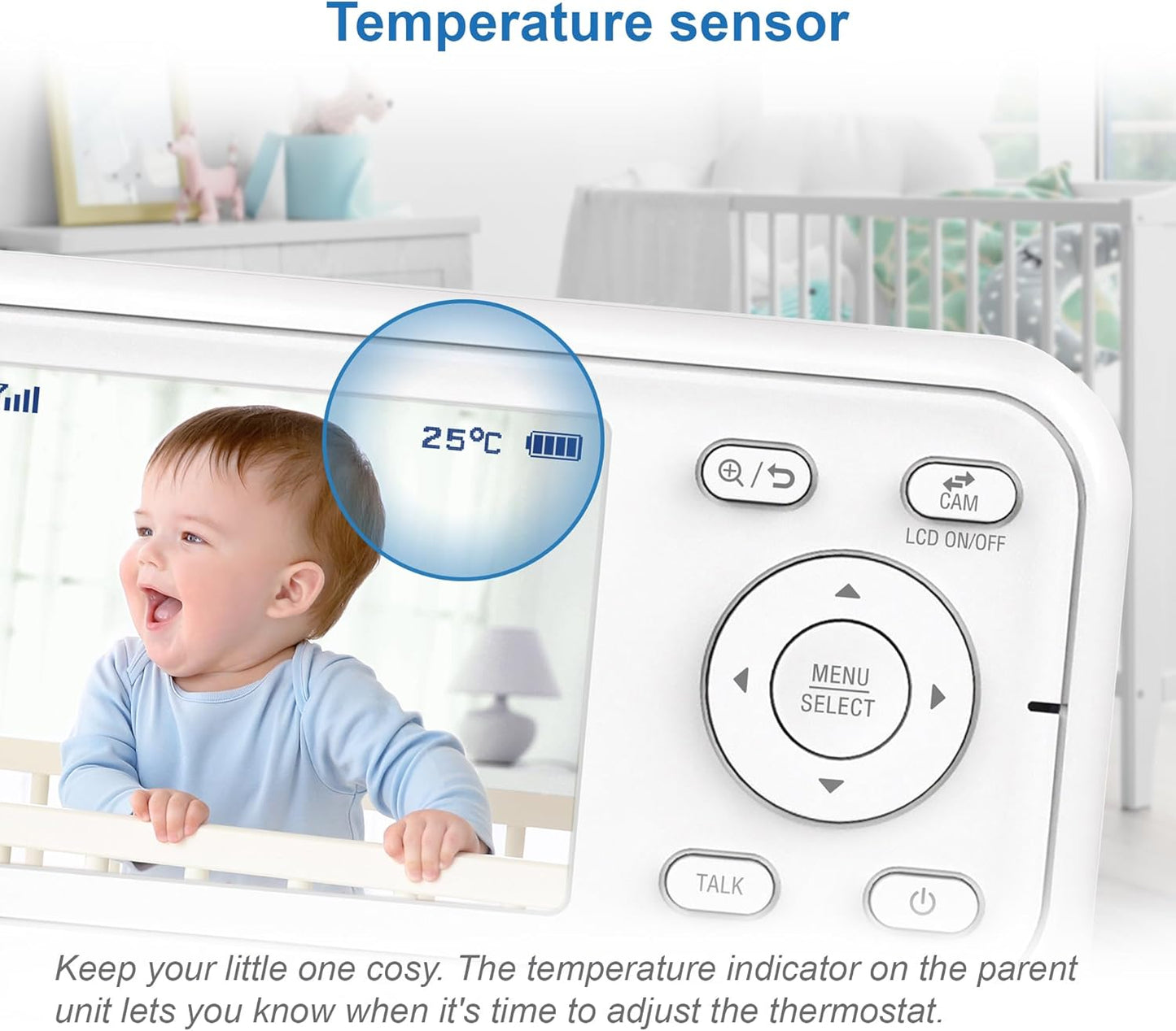 VM3250 Video Baby Monitor with Camera,300M Long Range, Baby Monitor with 2.8" LCD Screen,Up to 19-Hr Video Streaming,Night Vision,Secured Transmission,Temperature Sensor,Soothing Sounds,2X Zoom