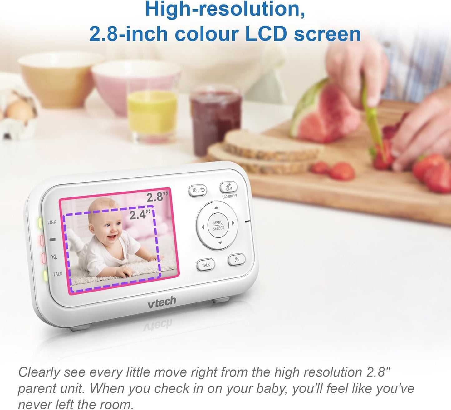 VM3250 Video Baby Monitor with Camera,300M Long Range, Baby Monitor with 2.8" LCD Screen,Up to 19-Hr Video Streaming,Night Vision,Secured Transmission,Temperature Sensor,Soothing Sounds,2X Zoom