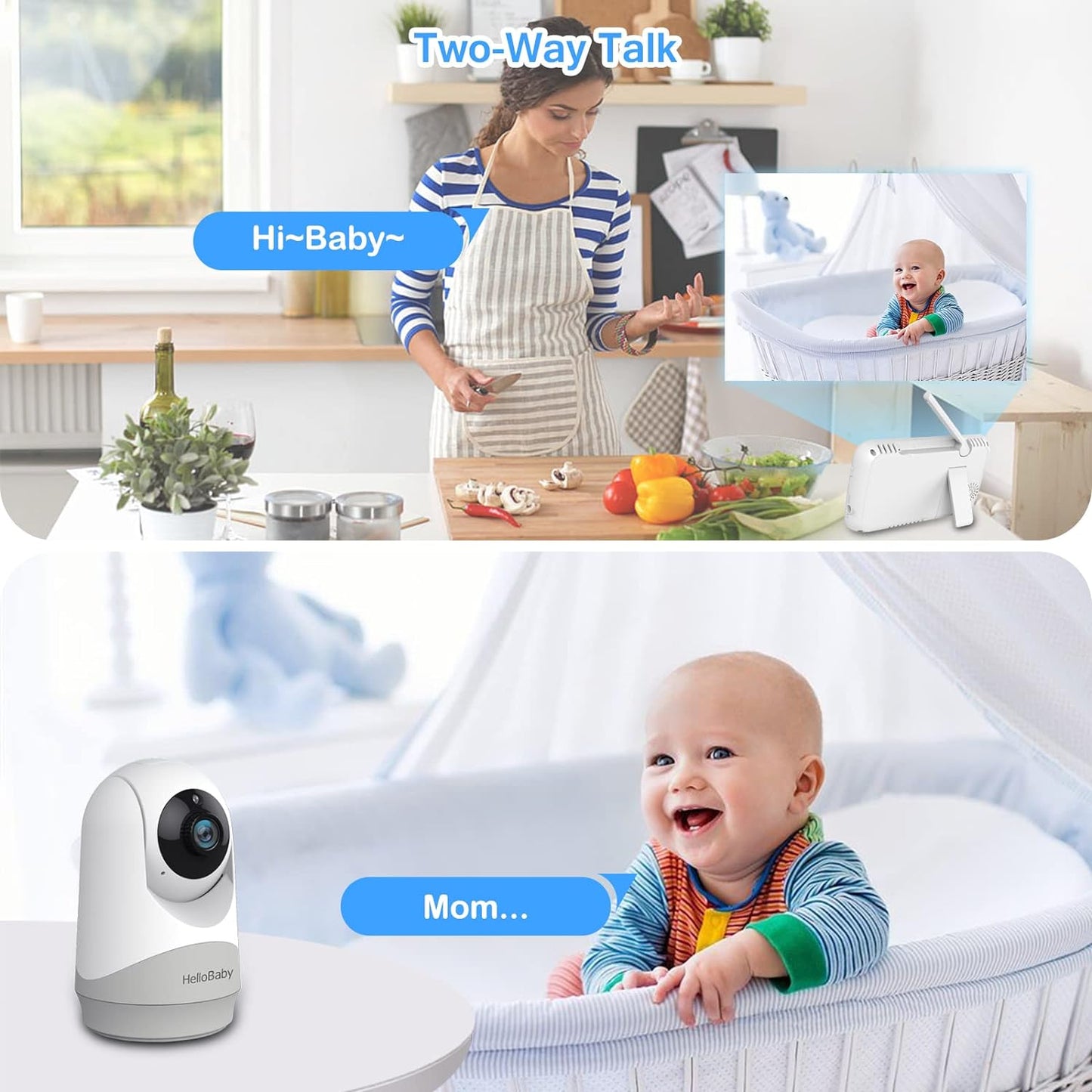 Monitor with Camera and Audio, 5'' Large Screen with 3500Mah Battery, Remote Pan-Tilt-Zoom Camera, Two-Way Talk, Eco-Mode, Auto-Night Vision, Range up to 960Ft and No Wifi