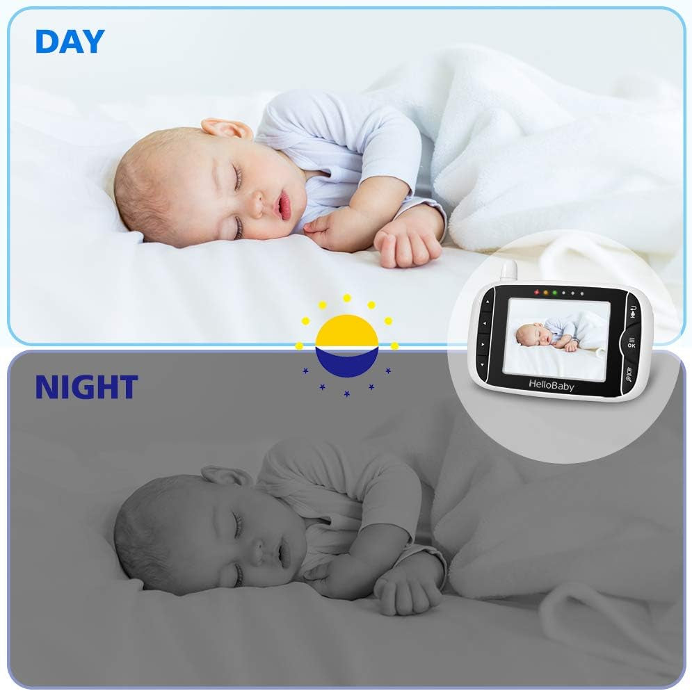 Wireless Video Baby Monitor with Camera and Night Vision, 3.2 Inch Screen Night Vision Temperature Monitoring & 2 Way Talkback System Lullabies UK Interface Plug (HB32)