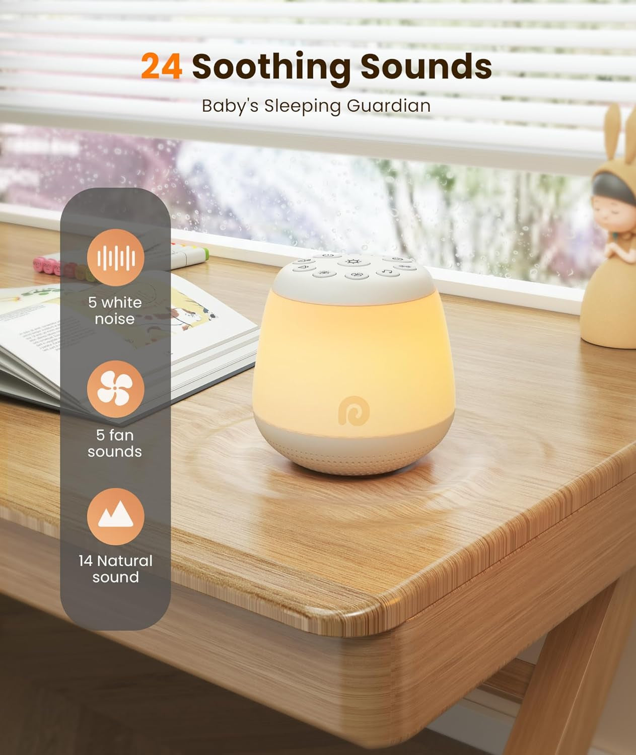 White Noise Machine, Portable Sound Machine with 8 Night Light for Baby Kids, White Noise Sound Machine with 24 Sounds, Pink&White Noise for Sleep Nursery Travel, Baby&Toddler Sleep Aid Gift