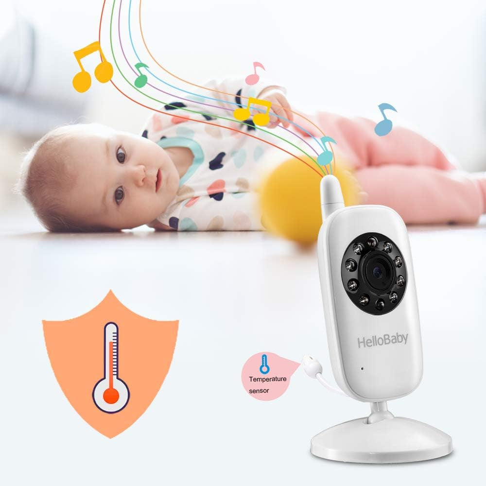 Wireless Video Baby Monitor with Camera and Night Vision, 3.2 Inch Screen Night Vision Temperature Monitoring & 2 Way Talkback System Lullabies UK Interface Plug (HB32)