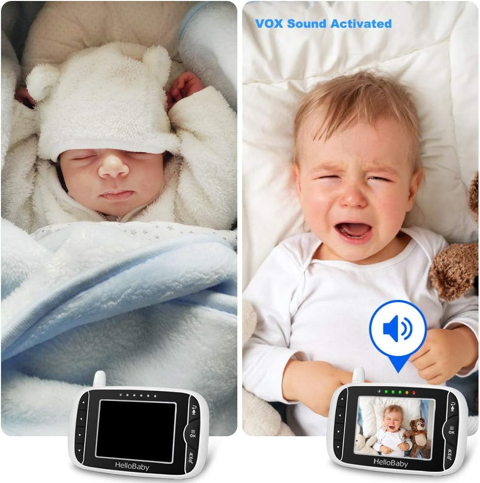 Wireless Video Baby Monitor with Camera and Night Vision, 3.2 Inch Screen Night Vision Temperature Monitoring & 2 Way Talkback System Lullabies UK Interface Plug (HB32)