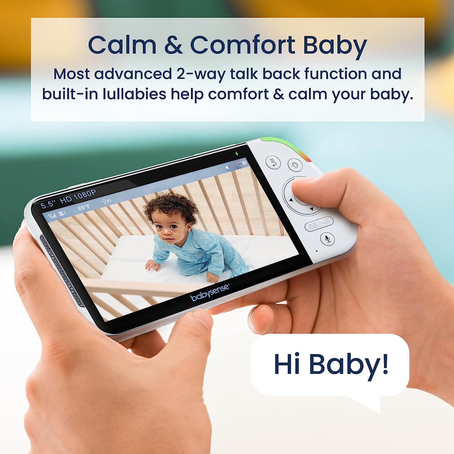 5.5” 1080P Full HD Split-Screen Baby Monitor, Video Baby Monitor with Camera and Audio, PTZ Camera, RGB Night Light, 300M Range, Two-Way Audio, 4X Zoom, 5000Mah Battery