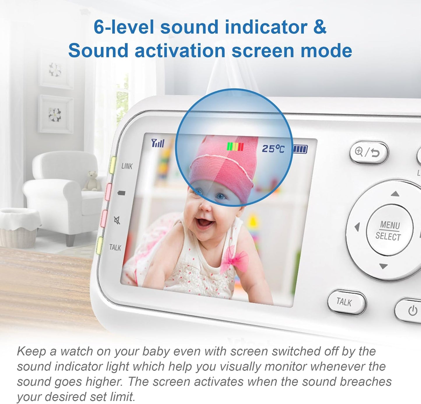VM3250 Video Baby Monitor with Camera,300M Long Range, Baby Monitor with 2.8" LCD Screen,Up to 19-Hr Video Streaming,Night Vision,Secured Transmission,Temperature Sensor,Soothing Sounds,2X Zoom