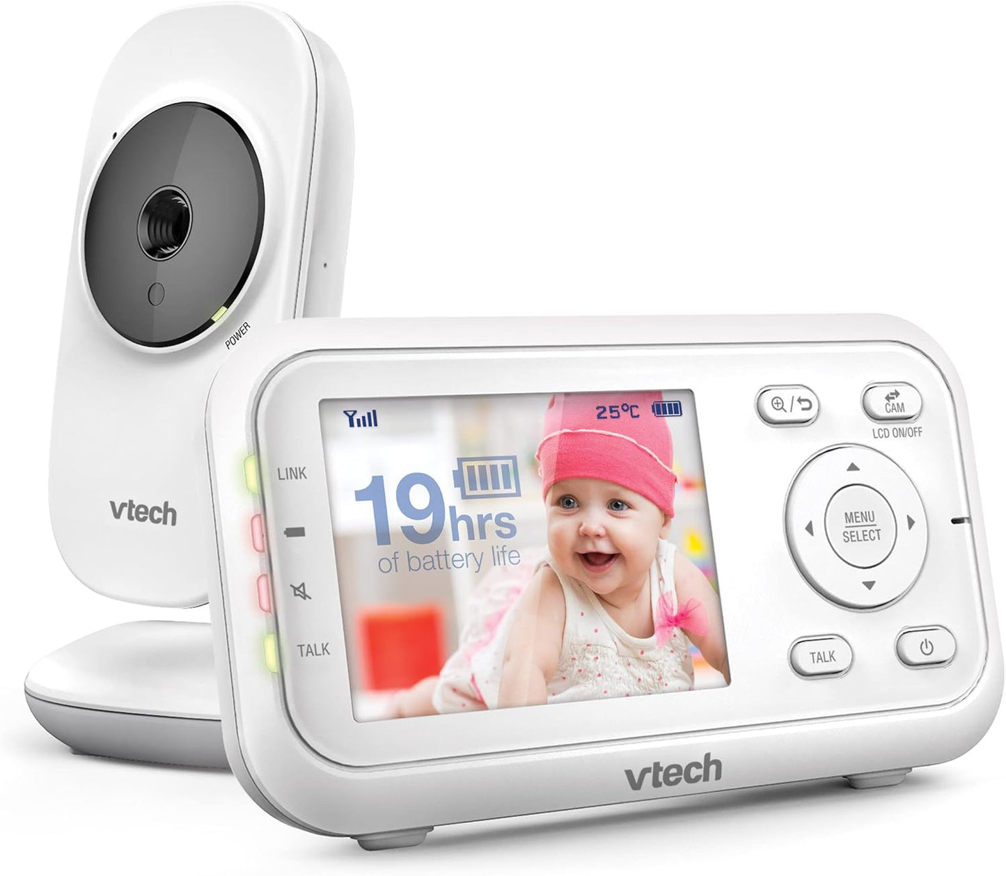 VM3250 Video Baby Monitor with Camera,300M Long Range, Baby Monitor with 2.8" LCD Screen,Up to 19-Hr Video Streaming,Night Vision,Secured Transmission,Temperature Sensor,Soothing Sounds,2X Zoom
