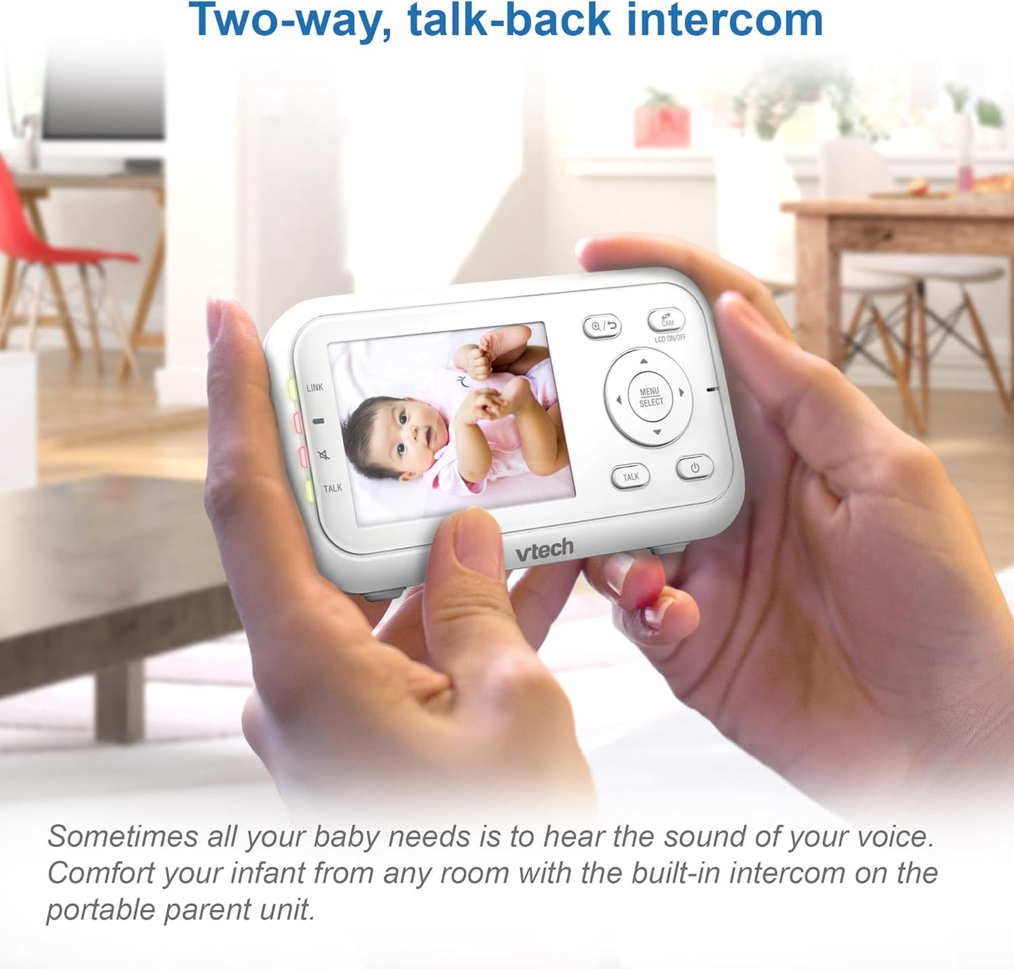 VM3250 Video Baby Monitor with Camera,300M Long Range, Baby Monitor with 2.8" LCD Screen,Up to 19-Hr Video Streaming,Night Vision,Secured Transmission,Temperature Sensor,Soothing Sounds,2X Zoom