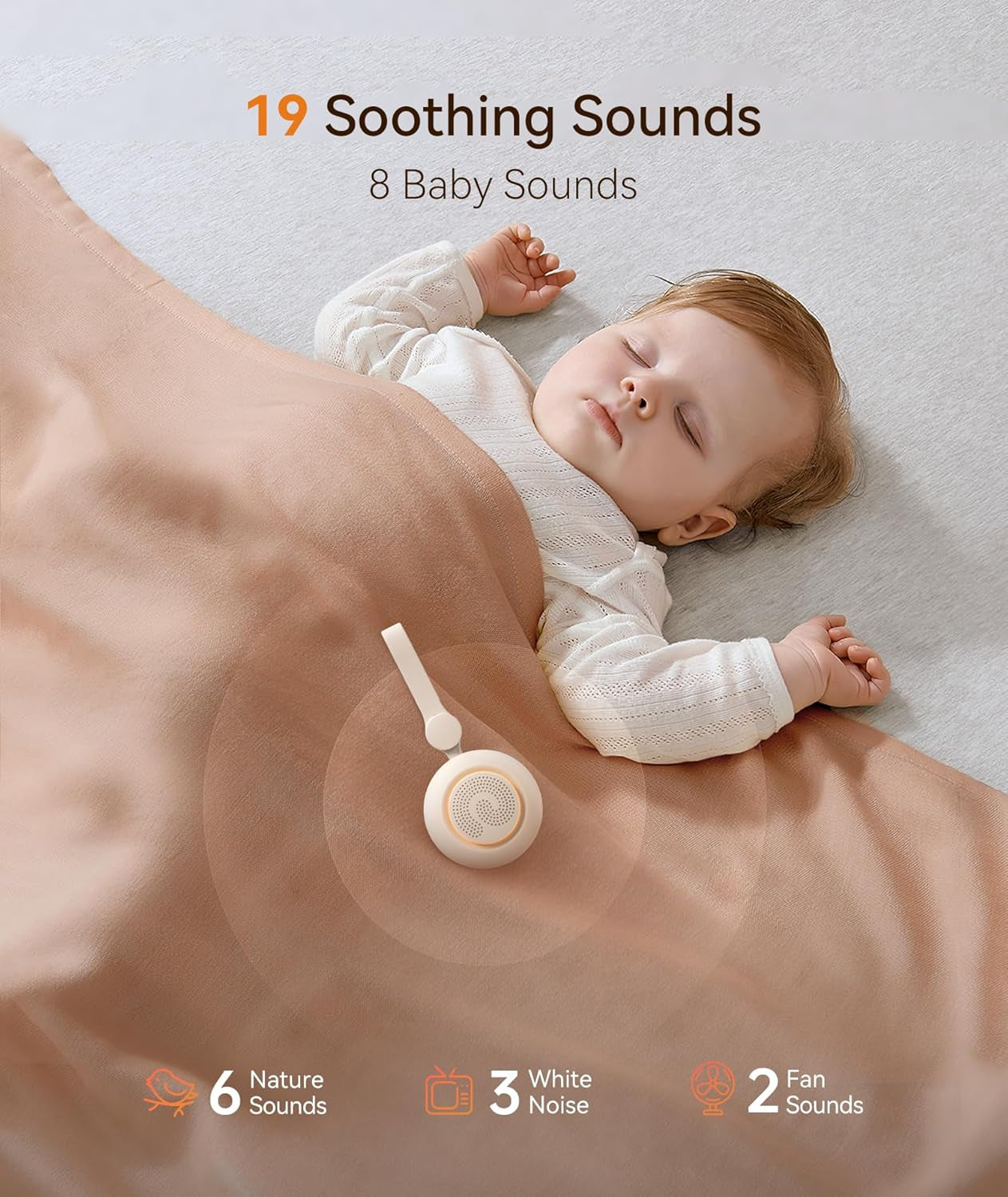 White Noise Machine Baby, Portable White Noise Machine with 19 Soothing Sounds, Nursery Night Light, 32 Volume&4 Timer, White Noise Sound Machine for Stroller Sleep Travel, Newborn Essentials
