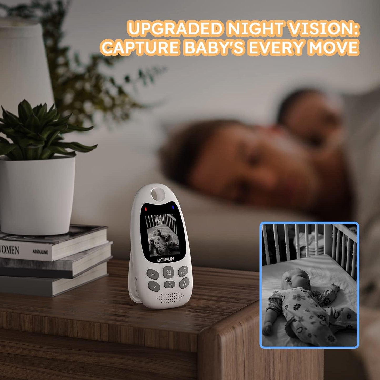 Baby Monitor with Camera and Night Vision, No Wifi, Two-Way Audio, 720P, ECO Mode, Battery, 8 Lullabies, Feeding Reminder, Smart Temperature Sensor, 2'' Screen, Elder/Pet, Video Baby Camera