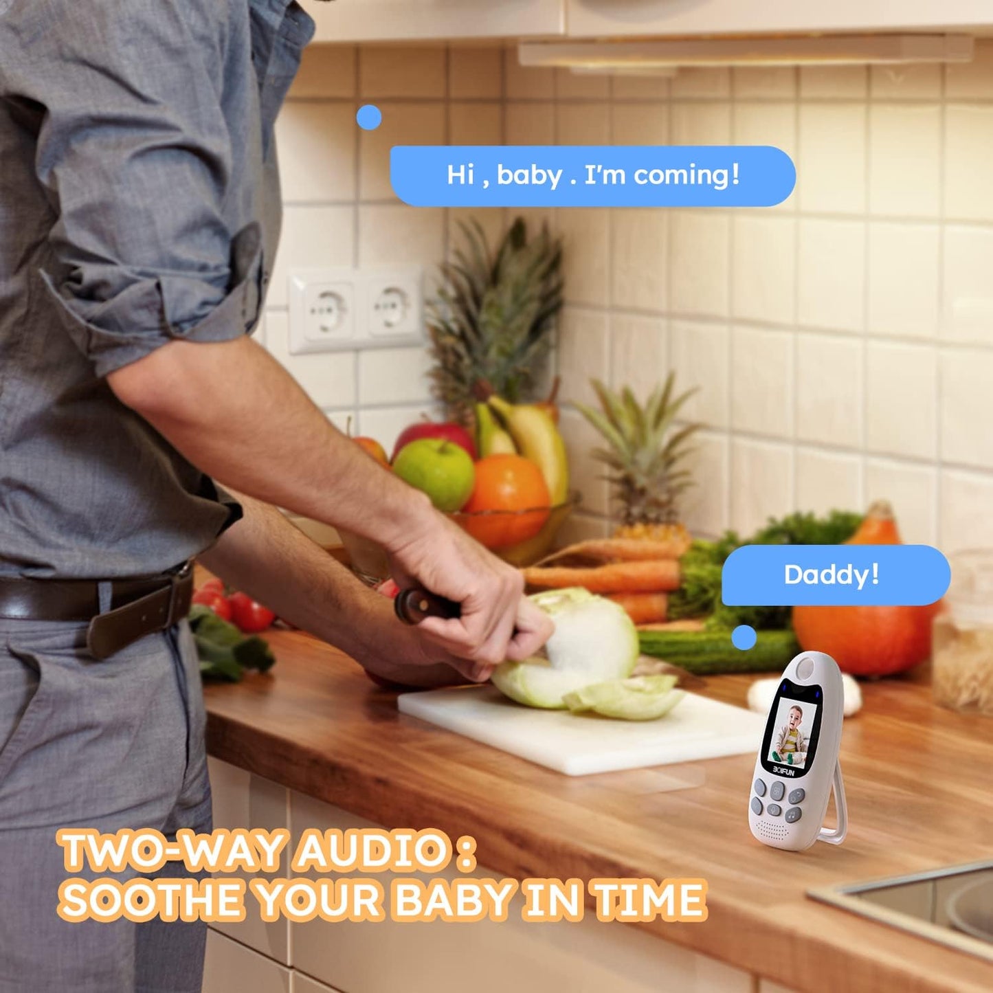 Baby Monitor with Camera and Night Vision, No Wifi, Two-Way Audio, 720P, ECO Mode, Battery, 8 Lullabies, Feeding Reminder, Smart Temperature Sensor, 2'' Screen, Elder/Pet, Video Baby Camera