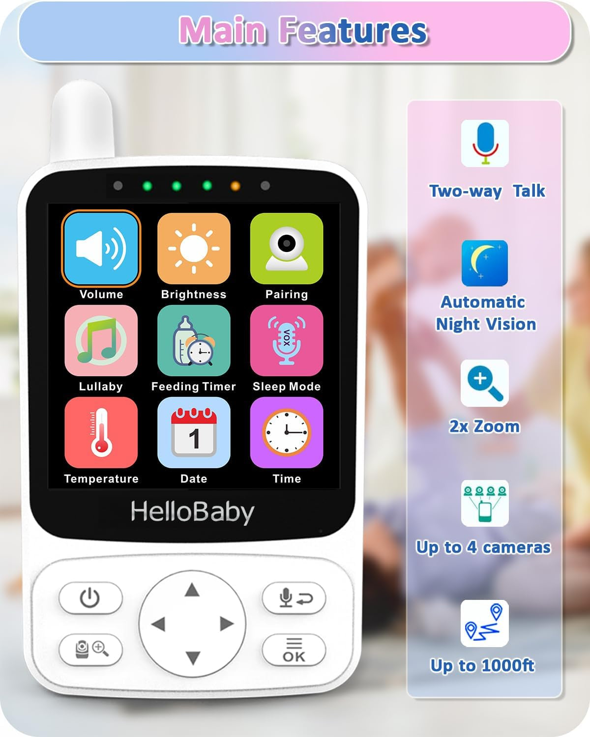 Baby Monitor,29-Hour Battery Life,Upgrade Baby Monitor with Camera and Night Vision,No Wifi,355°/120° Remote Pan Tilt Camera 2X Zoom, ECO Mode,2-Way Talk,Up to 1000Ft,Temperature