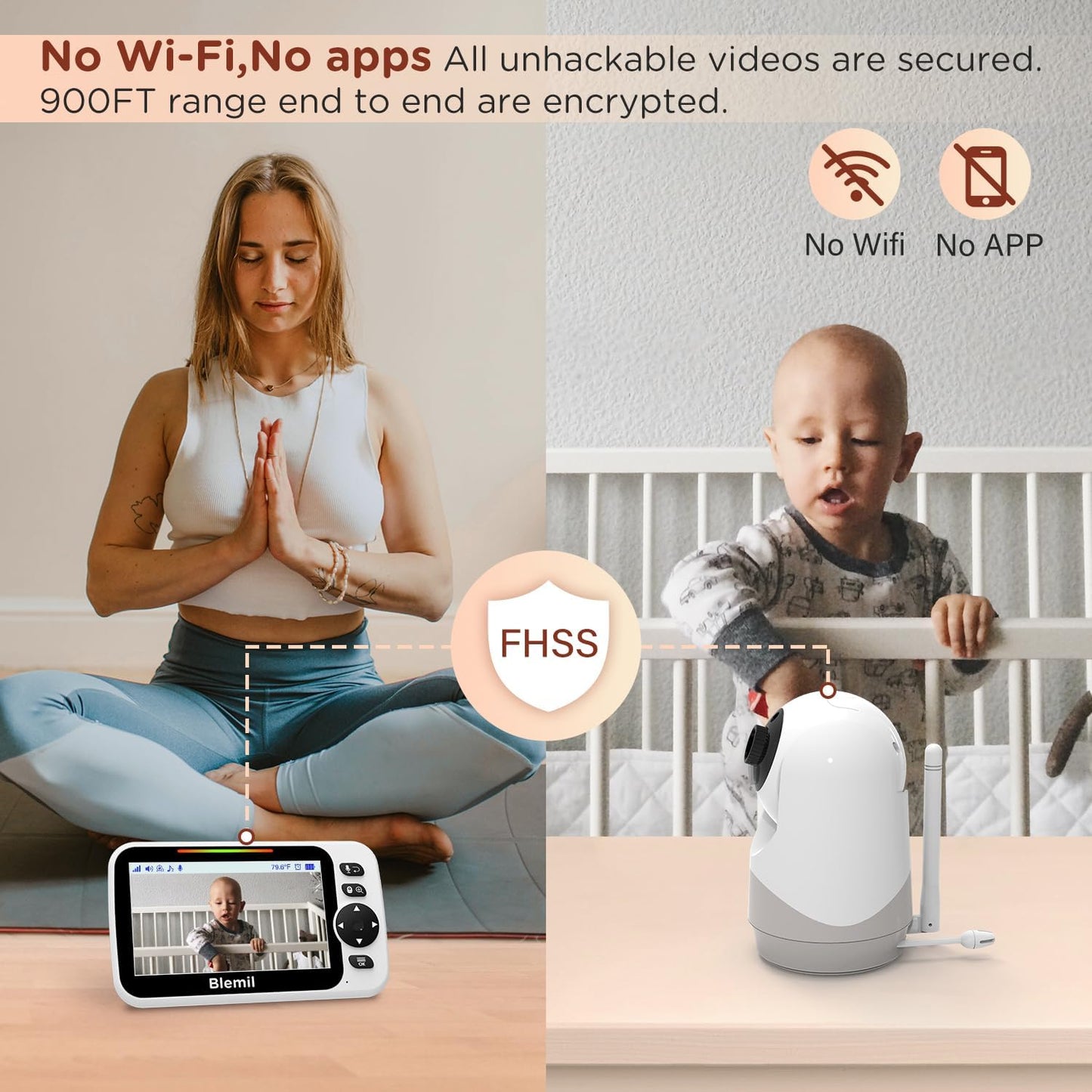5" Split-Screen Baby Monitor with 30-Hour Battery, Large Video Baby Monitor with Camera and Night Vision, Remote Pan/Tilt/Zoom Camera, Two-Way Talk, Lullabies, No Wifi,Up to 1000Ft