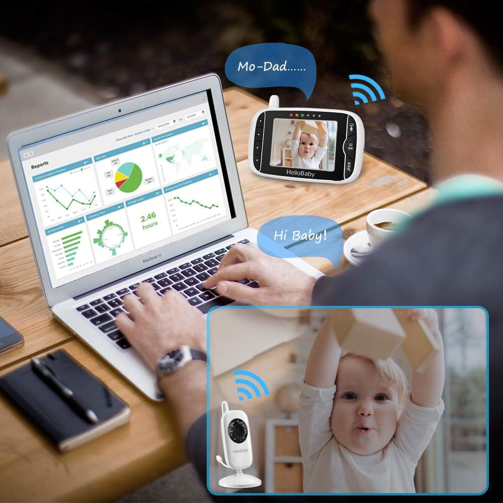 Wireless Video Baby Monitor with Camera and Night Vision, 3.2 Inch Screen Night Vision Temperature Monitoring & 2 Way Talkback System Lullabies UK Interface Plug (HB32)