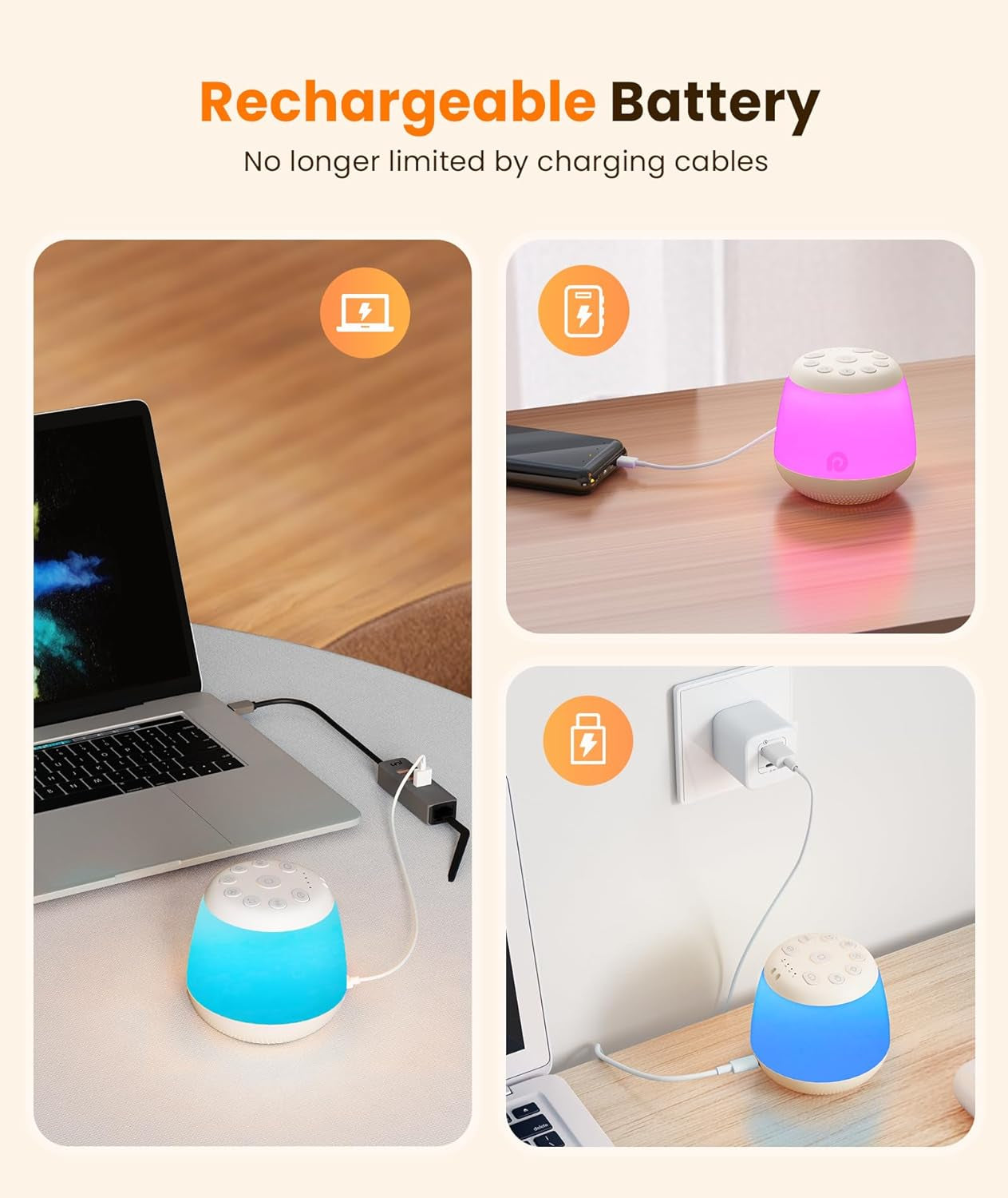 White Noise Machine, Portable Sound Machine with 8 Night Light for Baby Kids, White Noise Sound Machine with 24 Sounds, Pink&White Noise for Sleep Nursery Travel, Baby&Toddler Sleep Aid Gift