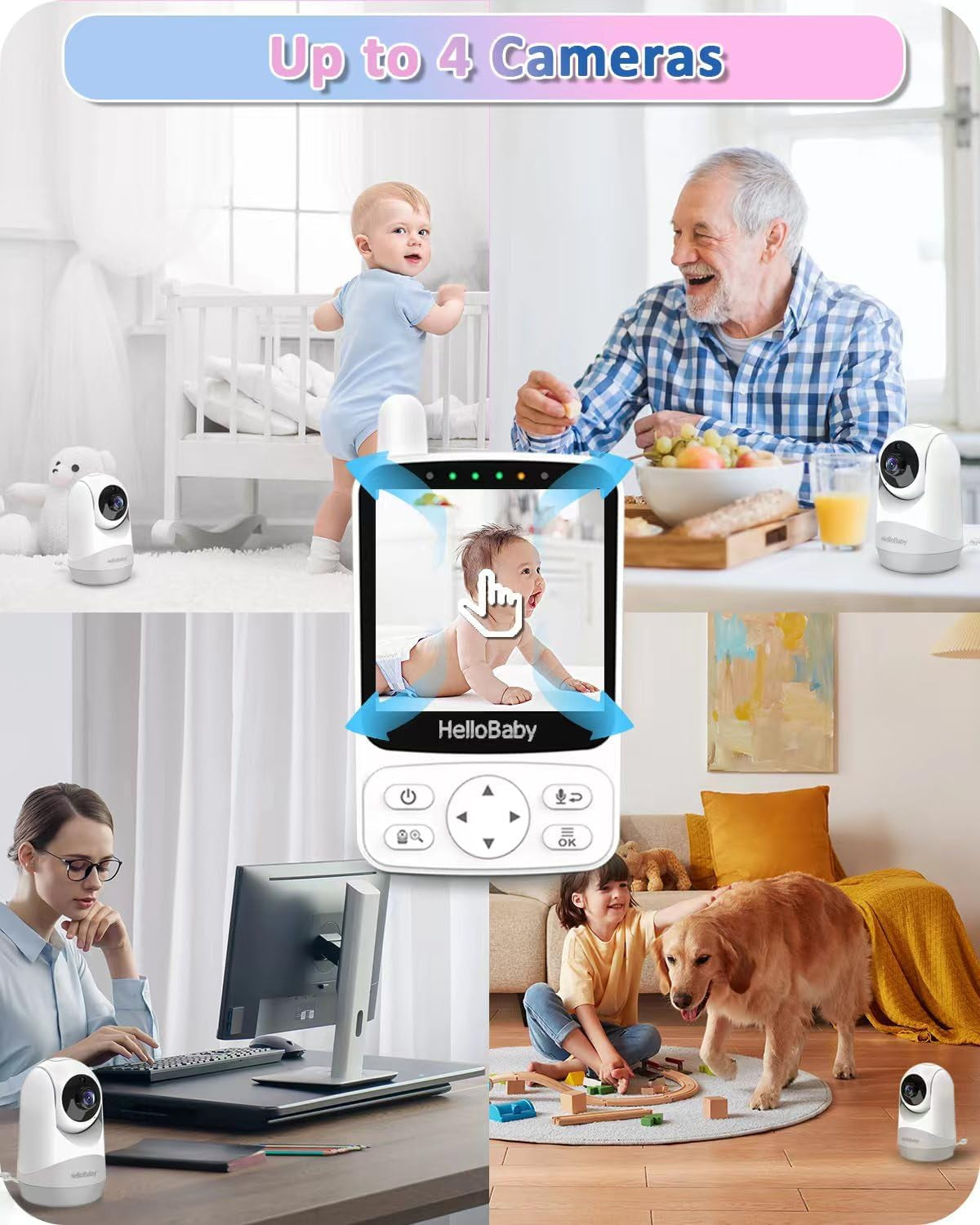 Baby Monitor,29-Hour Battery Life,Upgrade Baby Monitor with Camera and Night Vision,No Wifi,355°/120° Remote Pan Tilt Camera 2X Zoom, ECO Mode,2-Way Talk,Up to 1000Ft,Temperature