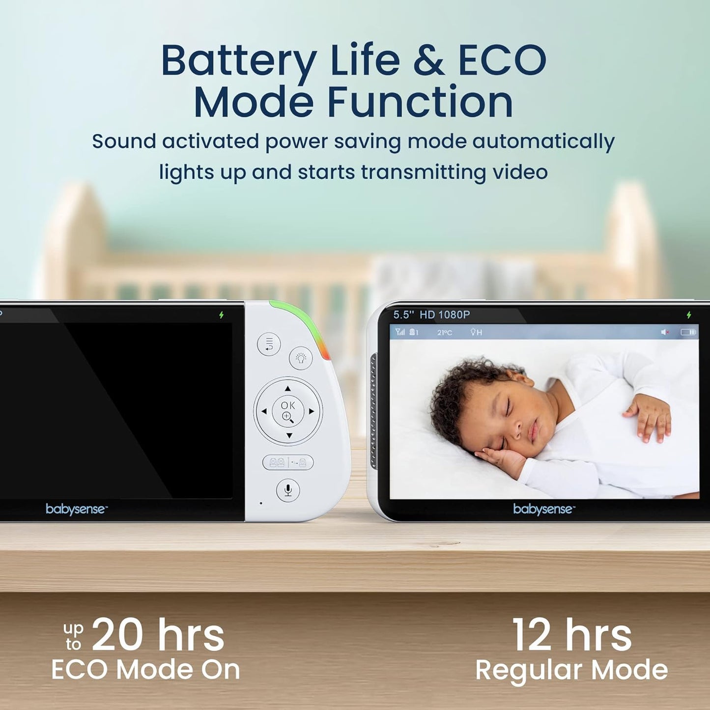 5.5” 1080P Full HD Split-Screen Baby Monitor, Video Baby Monitor with Camera and Audio, PTZ Camera, RGB Night Light, 300M Range, Two-Way Audio, 4X Zoom, 5000Mah Battery