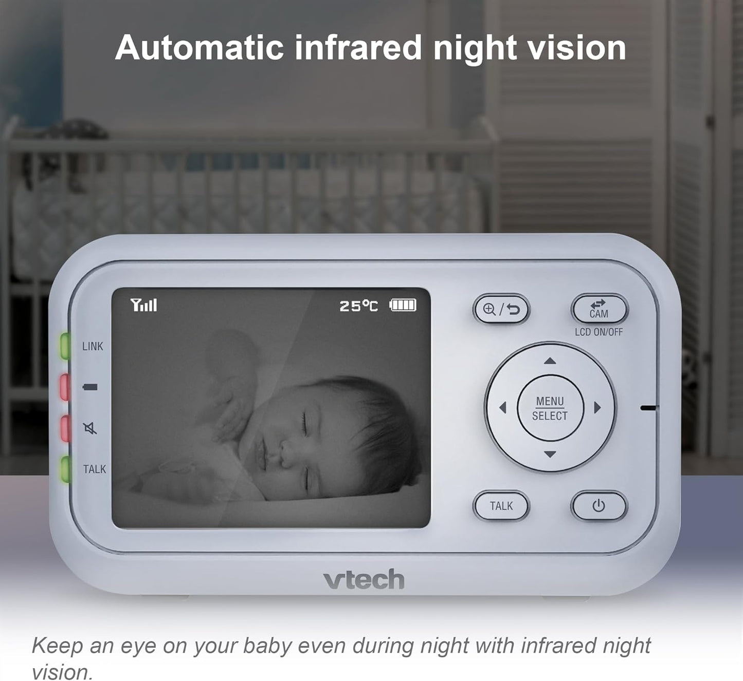 VM3250 Video Baby Monitor with Camera,300M Long Range, Baby Monitor with 2.8" LCD Screen,Up to 19-Hr Video Streaming,Night Vision,Secured Transmission,Temperature Sensor,Soothing Sounds,2X Zoom
