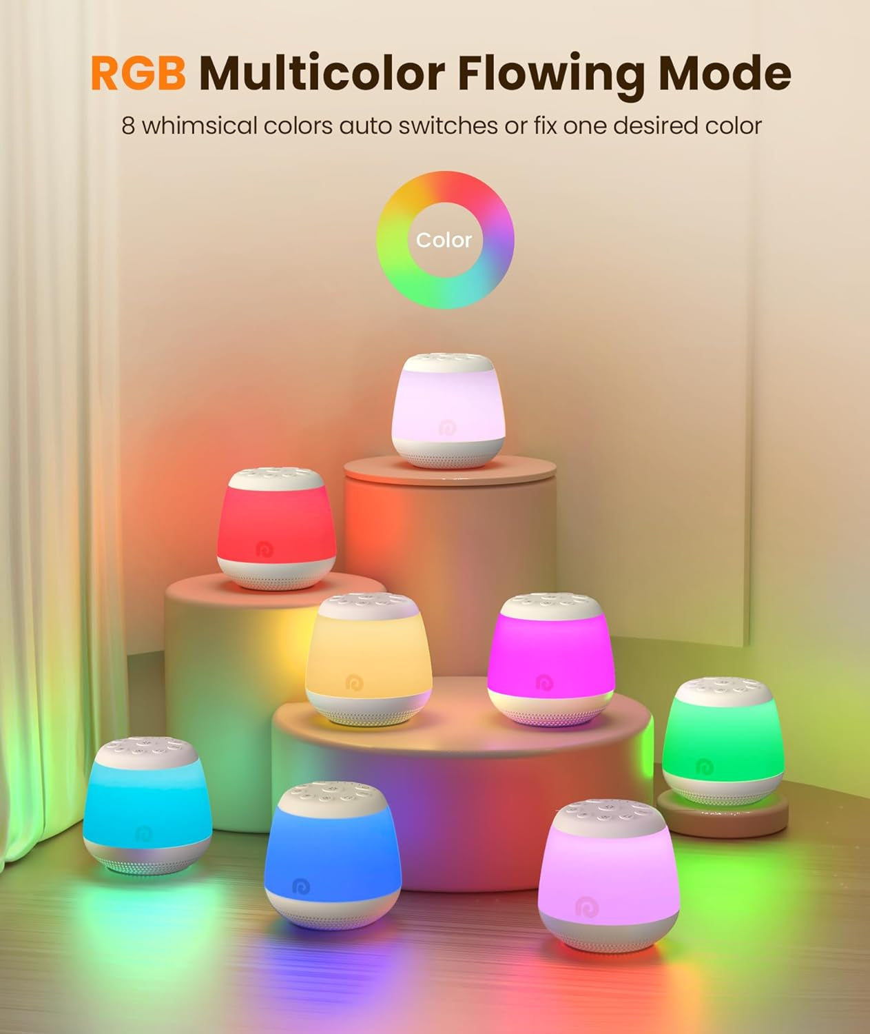 White Noise Machine, Portable Sound Machine with 8 Night Light for Baby Kids, White Noise Sound Machine with 24 Sounds, Pink&White Noise for Sleep Nursery Travel, Baby&Toddler Sleep Aid Gift