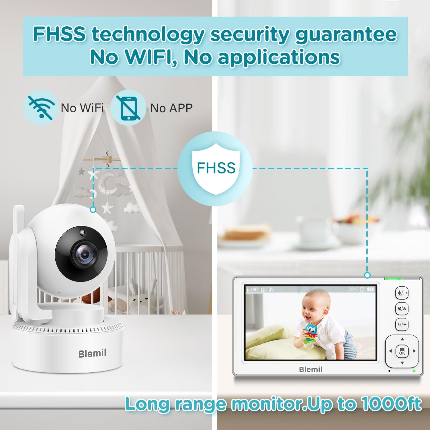 Upgrade Baby Monitor with 29-Hour Battery, 4.3'' IPS Split-Screen Video Baby Monitor with Two Cameras and Audio, Remote Pan/Tilt/Zoom, Two-Way Talk, Room Temperature, No Wifi, 2X Zoom