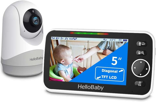 Monitor with Camera and Audio, 5'' Large Screen with 3500Mah Battery, Remote Pan-Tilt-Zoom Camera, Two-Way Talk, Eco-Mode, Auto-Night Vision, Range up to 960Ft and No Wifi