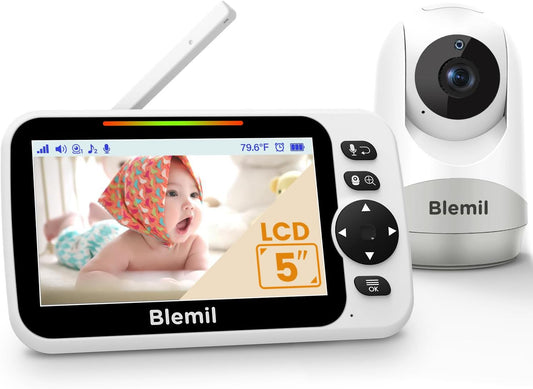 5" Split-Screen Baby Monitor with 30-Hour Battery, Large Video Baby Monitor with Camera and Night Vision, Remote Pan/Tilt/Zoom Camera, Two-Way Talk, Lullabies, No Wifi,Up to 1000Ft