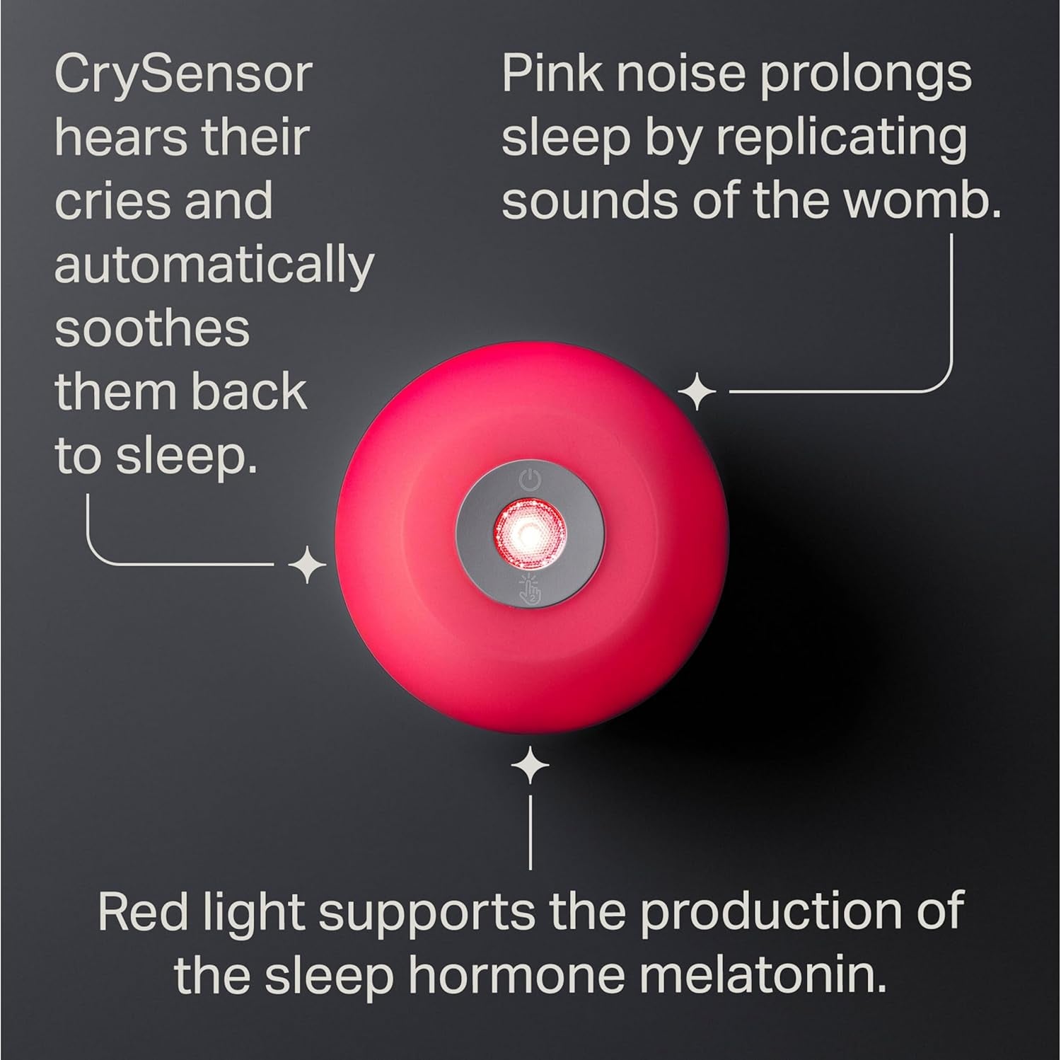 Dreammaker Baby Sleep Aid, Developed with Scientists, LED Red Nightlight, Adjustable Brightness and Pulsing Glow, Automatic Crysensor Soothes with Pink Noise