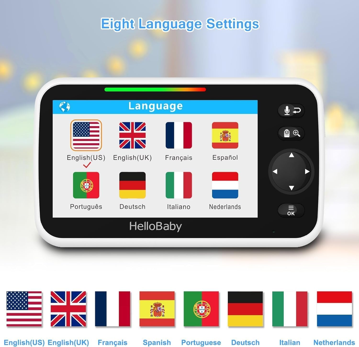 Monitor with Camera and Audio, 5'' Large Screen with 3500Mah Battery, Remote Pan-Tilt-Zoom Camera, Two-Way Talk, Eco-Mode, Auto-Night Vision, Range up to 960Ft and No Wifi