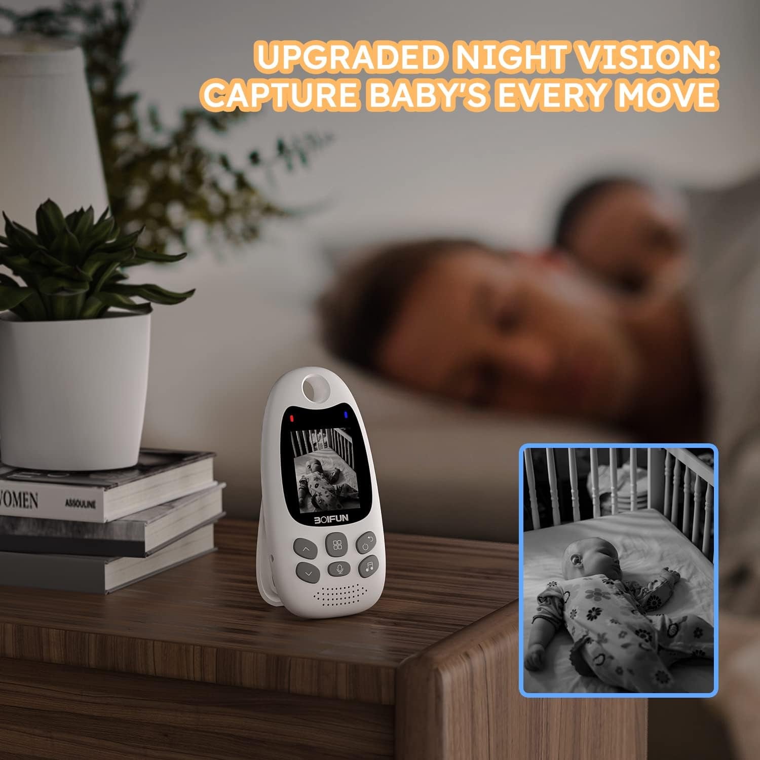 Baby Monitor with Camera and Night Vision, No Wifi, Two-Way Audio, 720P, ECO Mode, Battery, 8 Lullabies, Feeding Reminder, Smart Temperature Sensor, 2'' Screen, Elder/Pet, Video Baby Camera