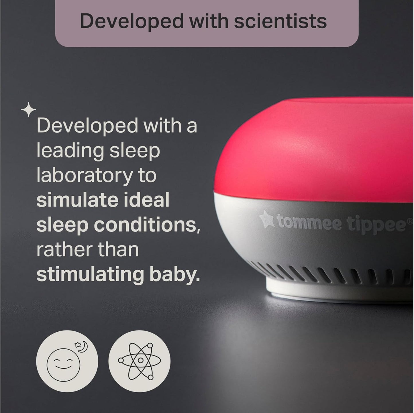 Dreammaker Baby Sleep Aid, Developed with Scientists, LED Red Nightlight, Adjustable Brightness and Pulsing Glow, Automatic Crysensor Soothes with Pink Noise