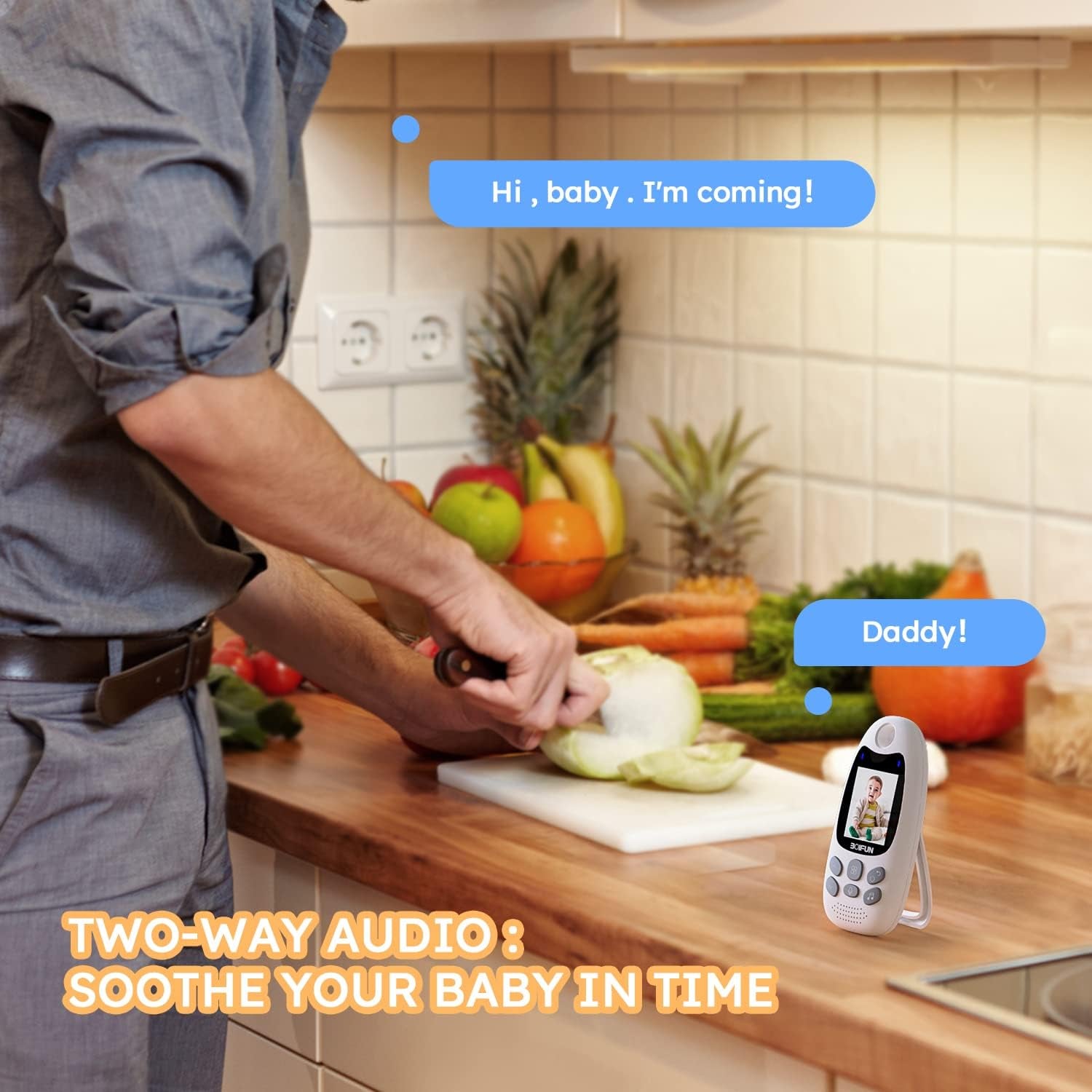 Baby Monitor with Camera and Night Vision, No Wifi, Two-Way Audio, 720P, ECO Mode, Battery, 8 Lullabies, Feeding Reminder, Smart Temperature Sensor, 2'' Screen, Elder/Pet, Video Baby Camera