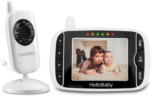 Wireless Video Baby Monitor with Camera and Night Vision, 3.2 Inch Screen Night Vision Temperature Monitoring & 2 Way Talkback System Lullabies UK Interface Plug (HB32)